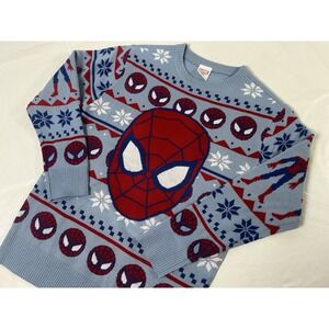 Marvel Spiderman Ugly Christmas Sweater Kids Youth Sz Medium Red & Blue
